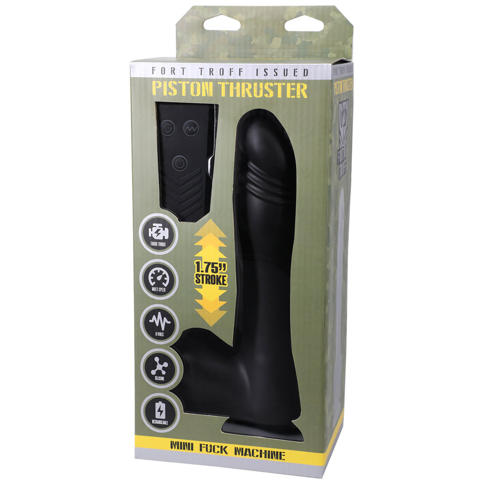 Fort Troff Piston Thruster Mini Fuck Machine Rechargeable Remote-Controlled Silicone 8.5 in. Thrusting Dildo Black - Zateo Joy