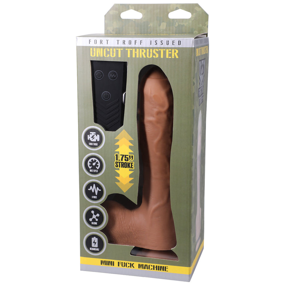 Fort Troff Uncut Thruster Mini Fuck Machine Rechargeable Remote-Controlled Silicone 8.5 in. Thrusting Dildo Tan - Zateo Joy