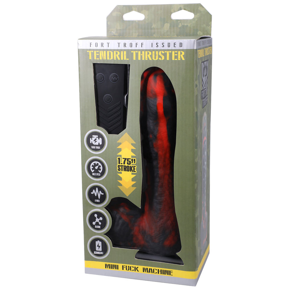 Fort Troff Tendril Thruster Mini Fuck Machine Rechargeable Remote-Controlled Silicone 8.5 in. Thrusting Dildo Red/Black - Zateo Joy