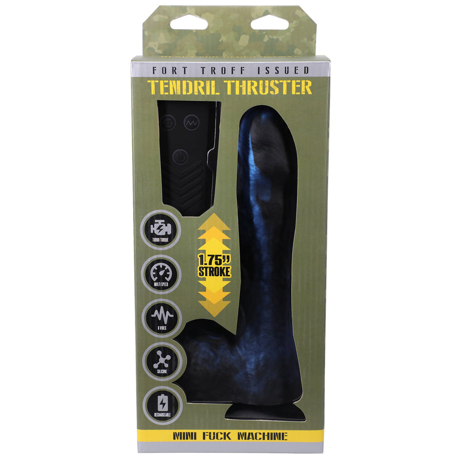 Fort Troff Tendril Thruster Mini Fuck Machine Rechargeable Remote-Controlled Silicone 8.5 in. Thrusting Dildo Blue/Black - Zateo Joy