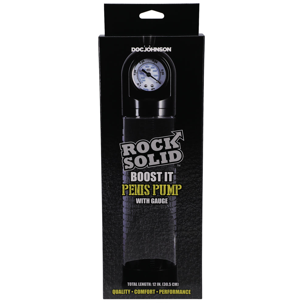 Rock Solid Boost It Penis Pump with Gauge Black/Clear - Zateo Joy