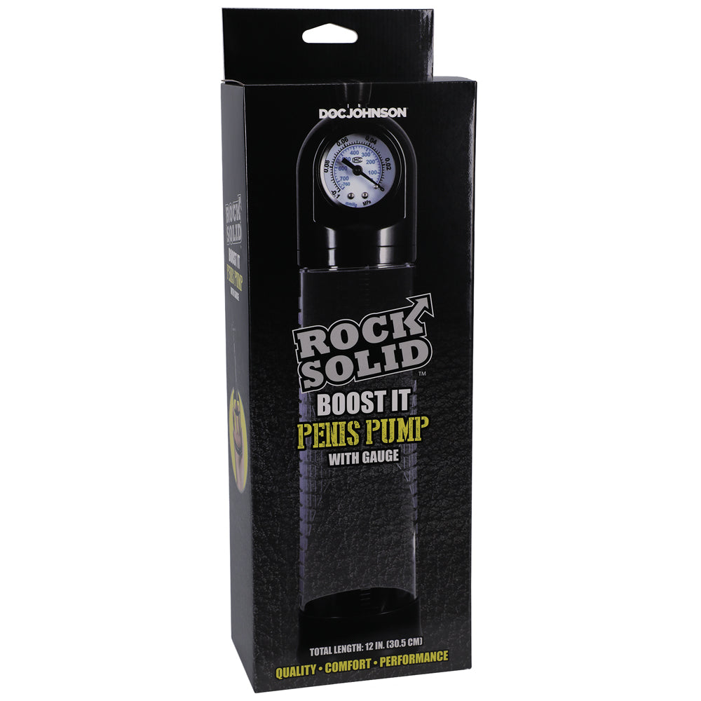Rock Solid Boost It Penis Pump with Gauge Black/Clear - Zateo Joy