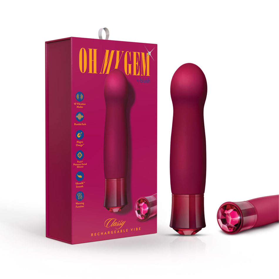 Blush Oh My Gem Classy Rechargeable Warming Silicone G-Spot Vibrator Garnet - Zateo Joy