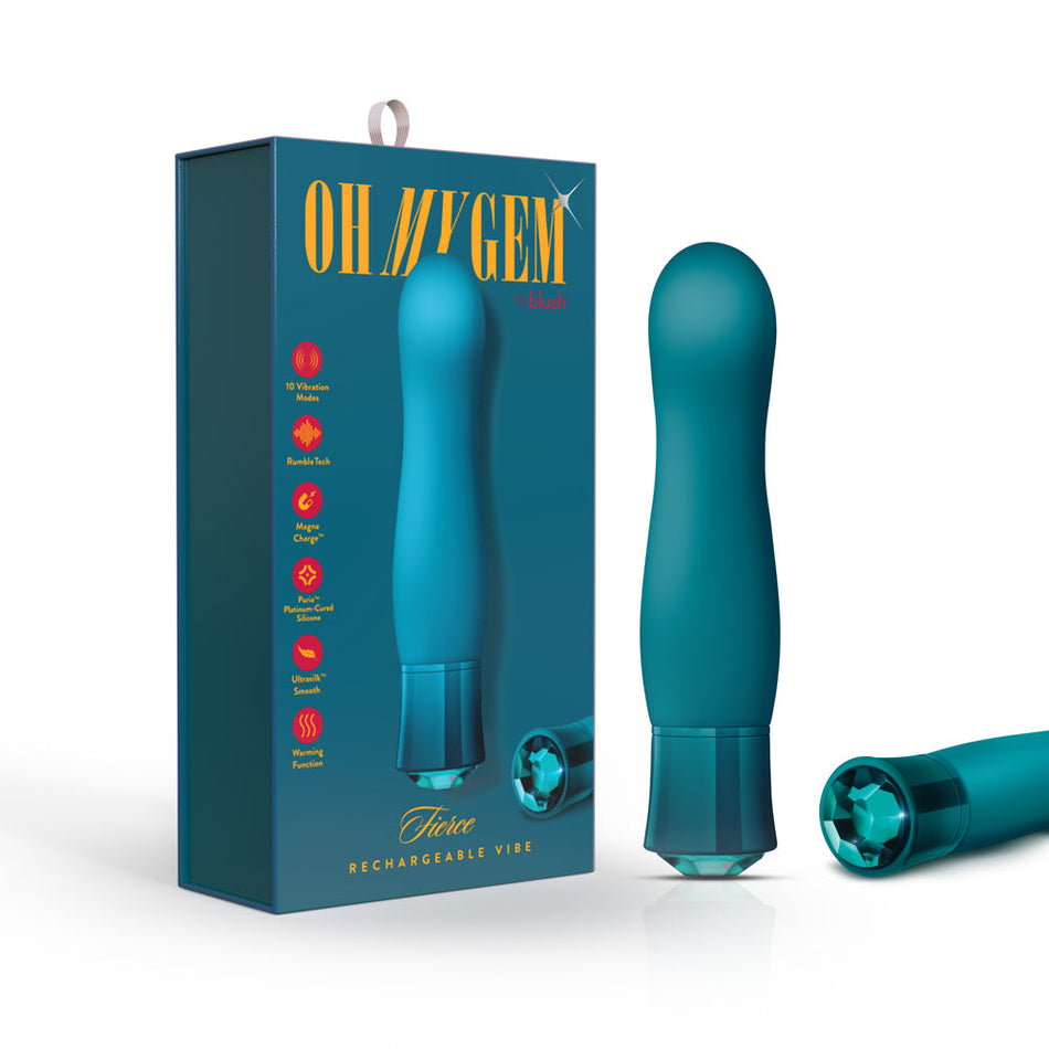 Blush Oh My Gem Fierce Rechargeable Warming Silicone G-Spot Vibrator Blue Topaz - Zateo Joy