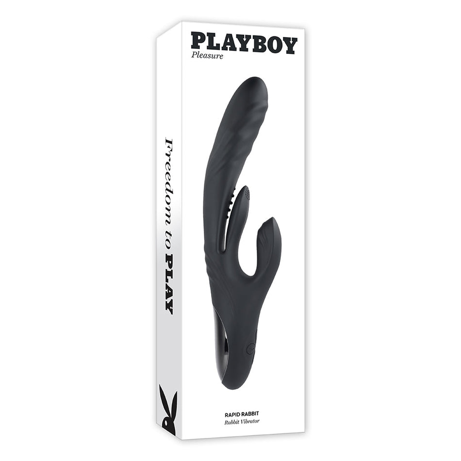 Playboy Rapid Rabbit Rechargeable Silicone Dual Stimulation Vibrator Black - Zateo Joy