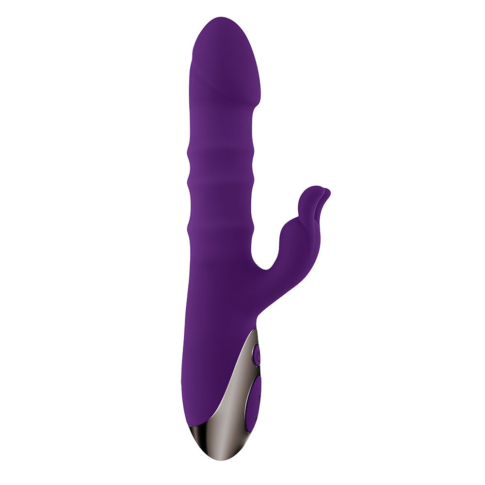 Playboy Hop To It Rechargeable Thrusting Silicone Dual Stimulation Vibrator Acai - Zateo Joy