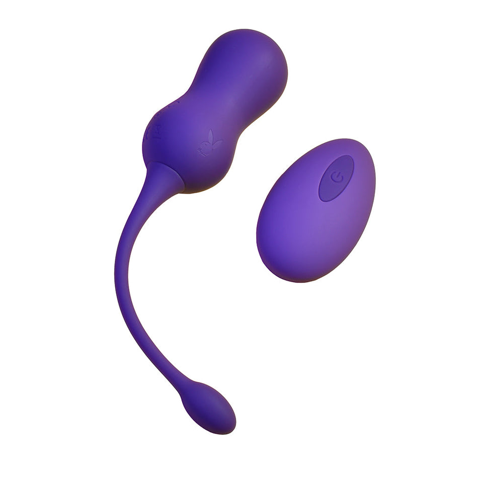 Playboy Double Time Rechargeable Remote Controlled Vibrating Silicone Dual Kegel Balls Acai - Zateo Joy