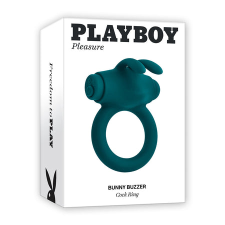 Playboy Bunny Buzzer Rechargeable Vibrating Silicone Cockring with Stimulator Deep Teal - Zateo Joy