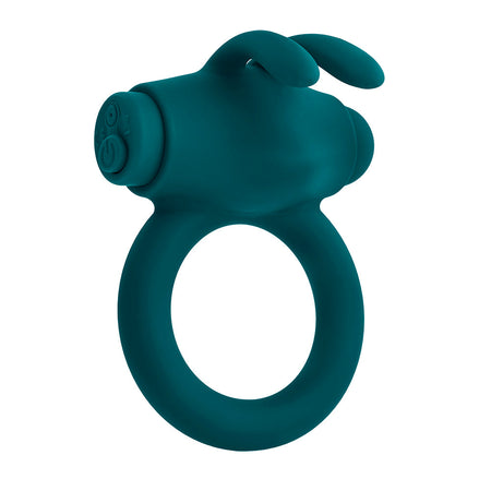 Playboy Bunny Buzzer Rechargeable Vibrating Silicone Cockring with Stimulator Deep Teal - Zateo Joy