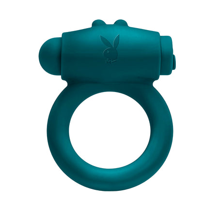 Playboy Bunny Buzzer Rechargeable Vibrating Silicone Cockring with Stimulator Deep Teal - Zateo Joy