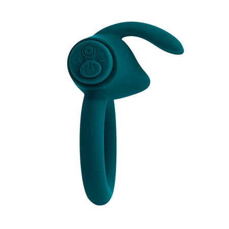 Playboy Bunny Buzzer Rechargeable Vibrating Silicone Cockring with Stimulator Deep Teal - Zateo Joy