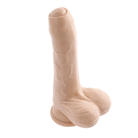 Evolved Peek A Boo Rechargeable Vibrating 8 in. Silicone Uncircumcised Dildo with Power Boost Light - Zateo Joy