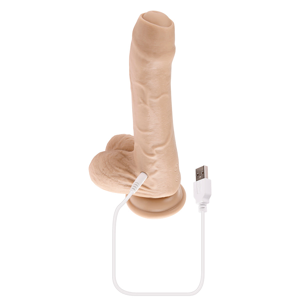 Evolved Peek A Boo Rechargeable Vibrating 8 in. Silicone Uncircumcised Dildo with Power Boost Light - Zateo Joy