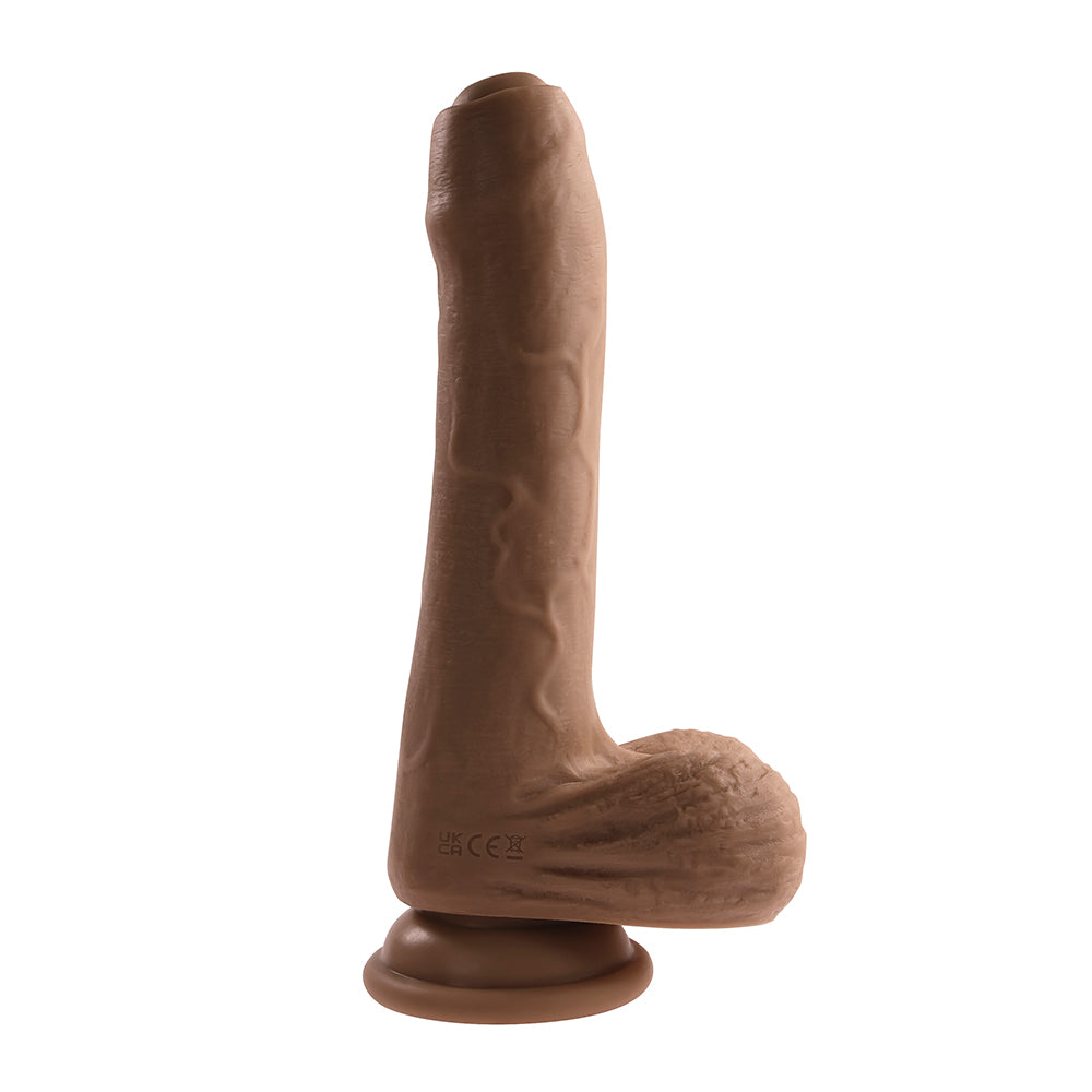 Evolved Peek A Boo Rechargeable Vibrating 8 in. Silicone Uncircumcised Dildo with Power Boost Dark - Zateo Joy