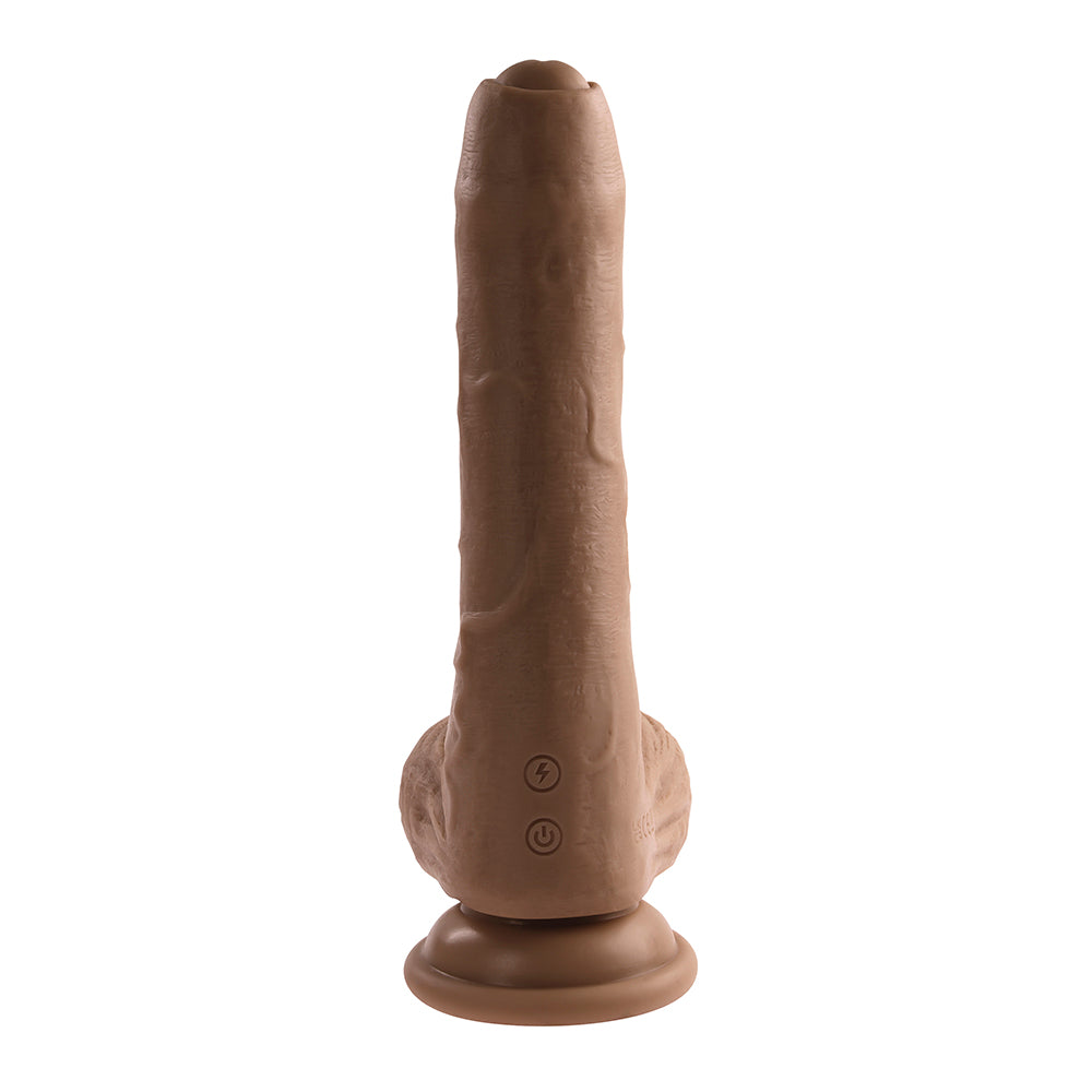 Evolved Peek A Boo Rechargeable Vibrating 8 in. Silicone Uncircumcised Dildo with Power Boost Dark - Zateo Joy