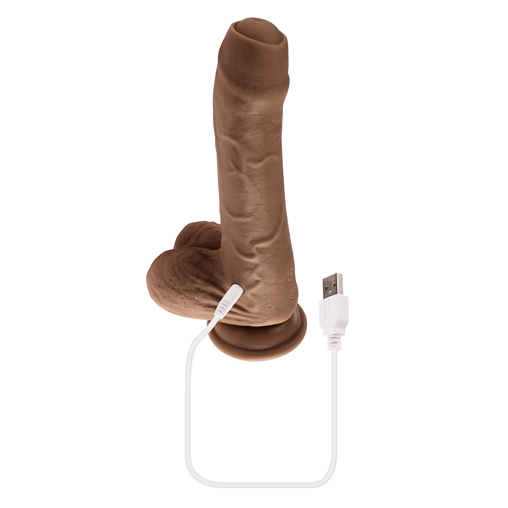Evolved Peek A Boo Rechargeable Vibrating 8 in. Silicone Uncircumcised Dildo with Power Boost Dark - Zateo Joy