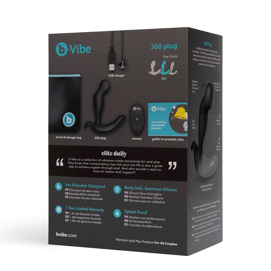 b-Vibe 360 Rotating and Vibrating Remote Control Plug Black - Zateo Joy