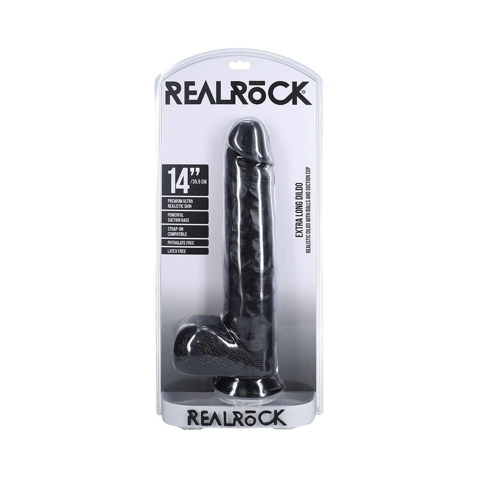 RealRock Extra Long 14 in. Dildo with Balls Black - Zateo Joy