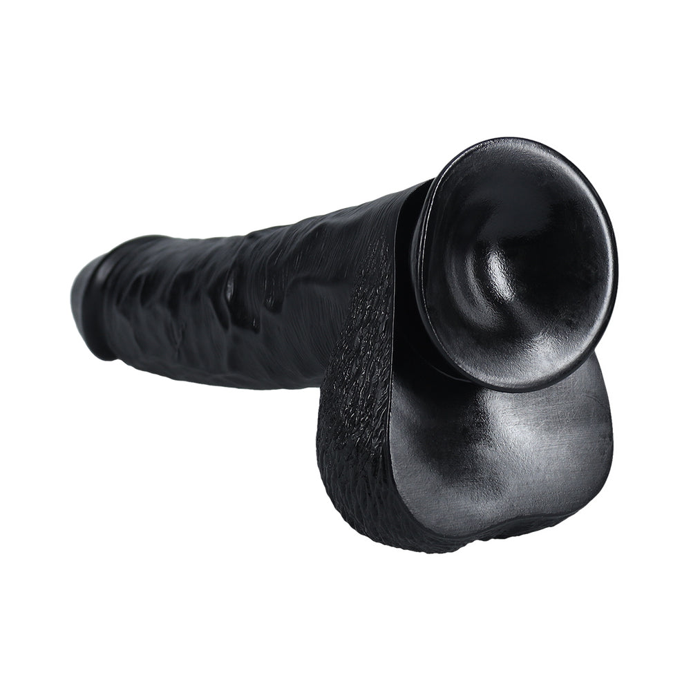 RealRock Extra Long 14 in. Dildo with Balls Black - Zateo Joy