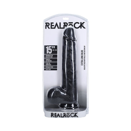 RealRock Extra Long 15 in. Dildo with Balls Black - Zateo Joy