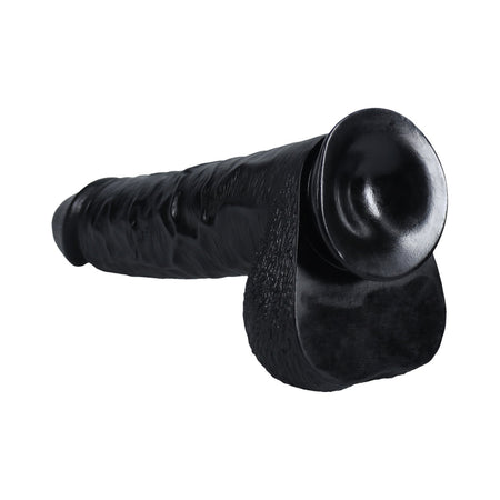 RealRock Extra Long 15 in. Dildo with Balls Black - Zateo Joy