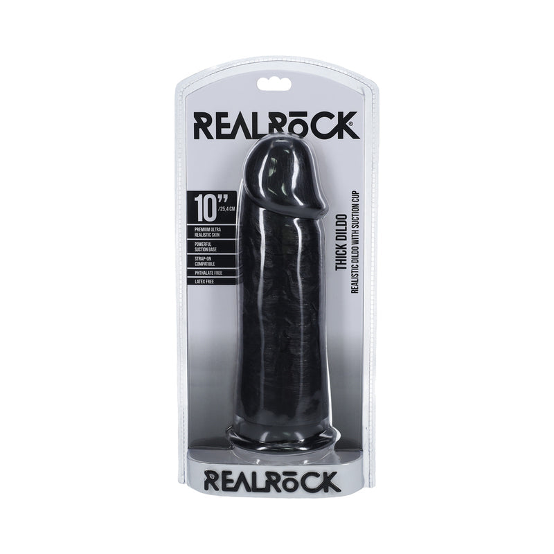 RealRock Extra Thick 10 in. Dildo Black - Zateo Joy