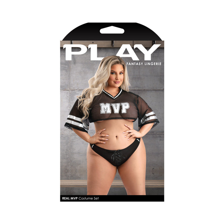 Fantasy Lingerie Play Real MVP Cropped Jersey Top & Lace Up Panty Costume 1XL/2XL - Zateo Joy