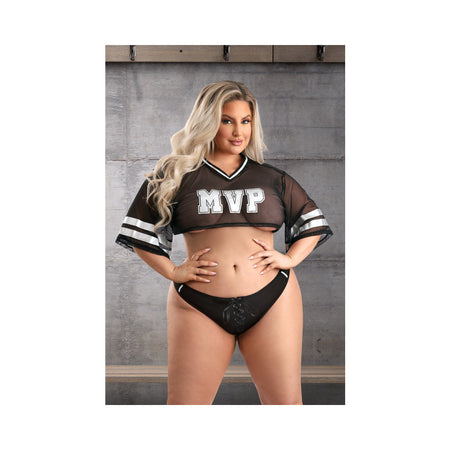 Fantasy Lingerie Play Real MVP Cropped Jersey Top & Lace Up Panty Costume 1XL/2XL - Zateo Joy