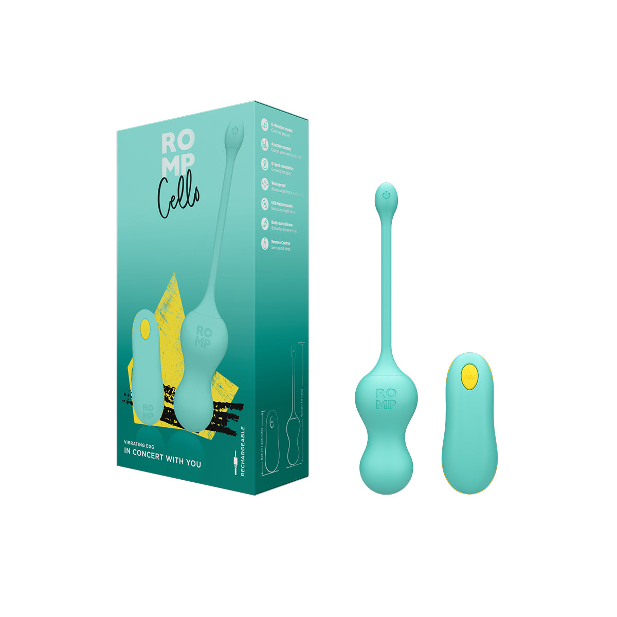 ROMP Cello Rechargeable Remote-Controlled Silicone G-Spot Egg Vibrator Light Teal - Zateo Joy