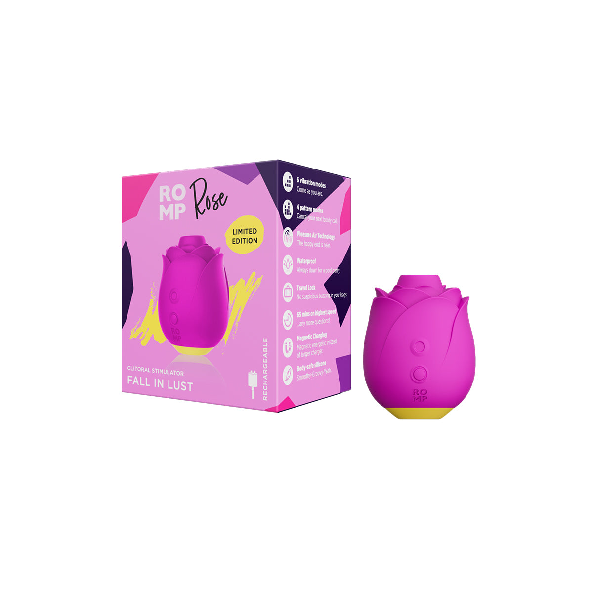 ROMP Rose Rechargeable Silicone Pleasure Air Clitoral Vibrator Pink - Zateo Joy