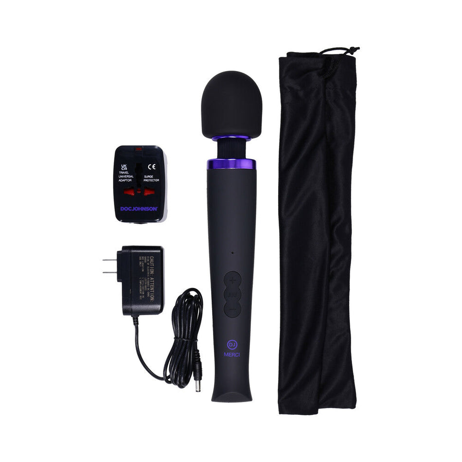 Merci Rechargeable Power Wand Ultra-Powerful Silicone Wand Massager Black Violet - Zateo Joy