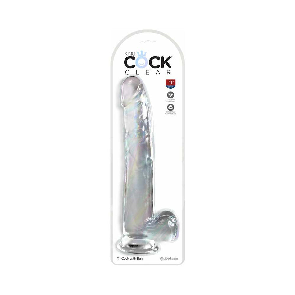 King Cock Clear with Balls 11in Clear - Zateo Joy