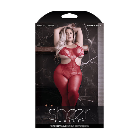Fantasy Lingerie Sheer Unforgettable Cut-out Bodystocking Red Queen Size - Zateo Joy