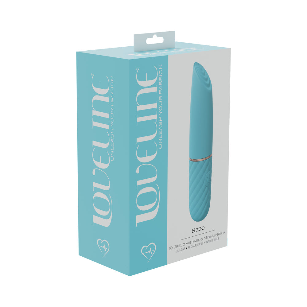 LoveLine Beso 10 Speed Vibrating Mini-Lipstick Silicone Rechargeable Waterproof Blue - Zateo Joy