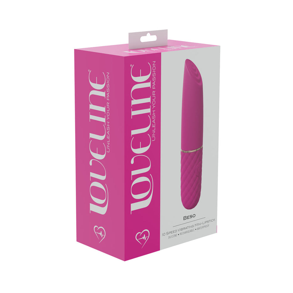 LoveLine Beso 10 Speed Vibrating Mini-Lipstick Silicone Rechargeable Waterproof Pink - Zateo Joy