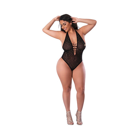 Magic Silk Glitz & Glam Bodysuit with Snap Crotch Black Queen Size - Zateo Joy