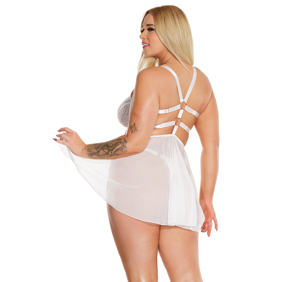 Coquette Pleasure Collection Babydoll and Thong White Queen Size - Zateo Joy