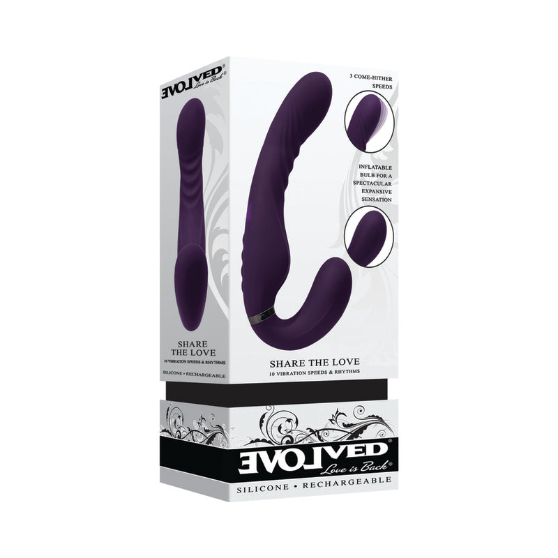 Evolved Share The Love Rechargeable Inflateable Strapless Strap On Silicone Purple - Zateo Joy