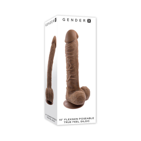 Gender X 10 in. Flexskin Poseable TrueFeel Dildo Dark - Zateo Joy