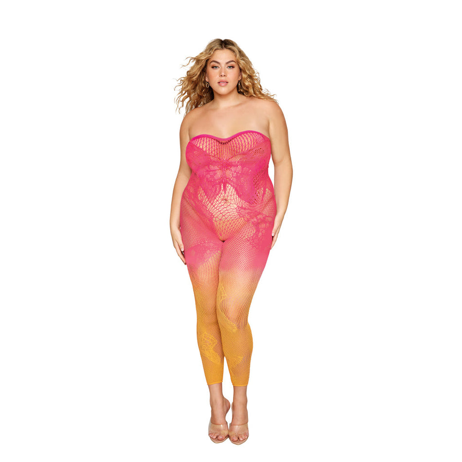 Dreamgirl Versatile Butterfly Fishnet Bodystocking Watermelon Mango Queen Size