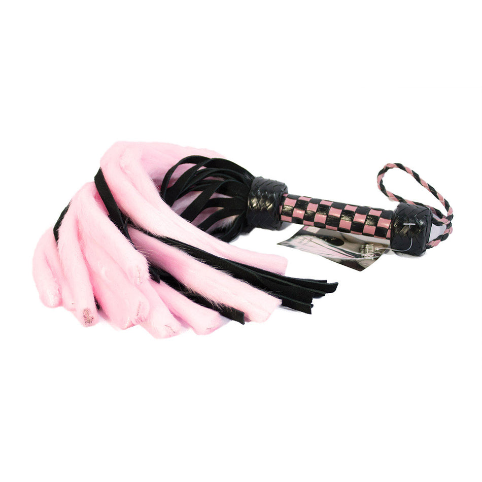 Suede and Fluff MINI Flogger - 18" - Pink/Black - Zateo Joy