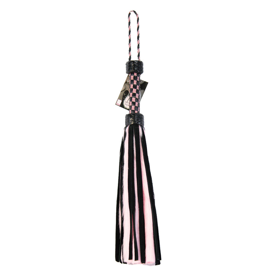 Suede and Fluff MINI Flogger - 18" - Pink/Black - Zateo Joy