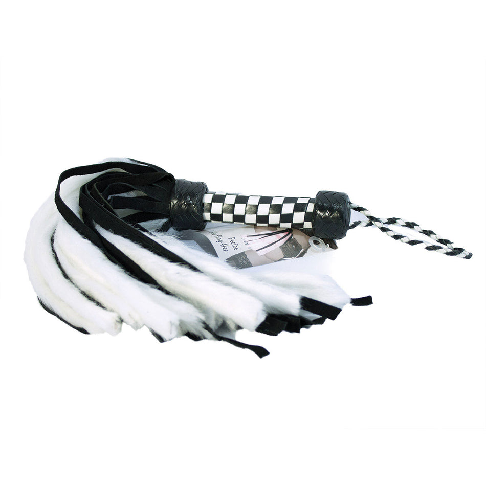 Suede and Fluff MINI Flogger - 18" - White/Black - Zateo Joy