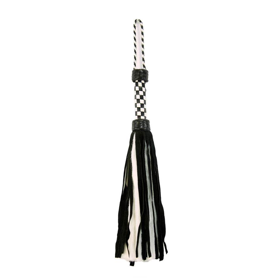 Suede and Fluff MINI Flogger - 18" - White/Black - Zateo Joy