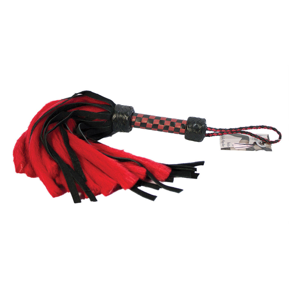 Suede and Fluff MINI Flogger - 18" - Red/Black - Zateo Joy