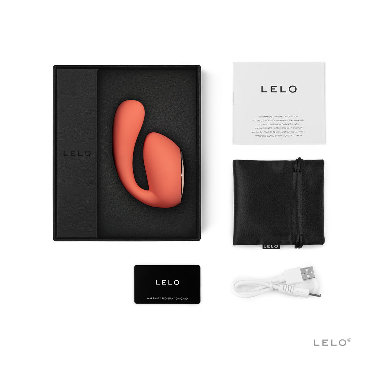 LELO IDA WAVE Rechargeable Dual Stimulator Coral Red - Zateo Joy