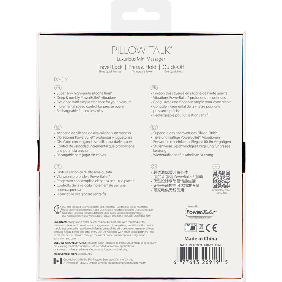 Pillow Talk Racy Mini Massager Teal - Zateo Joy