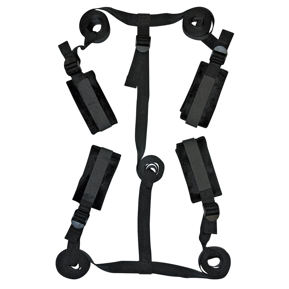 Sportsheets Sex & Mischief 5-Piece Adjustable Bed Bondage Restraint Kit Black - Zateo Joy