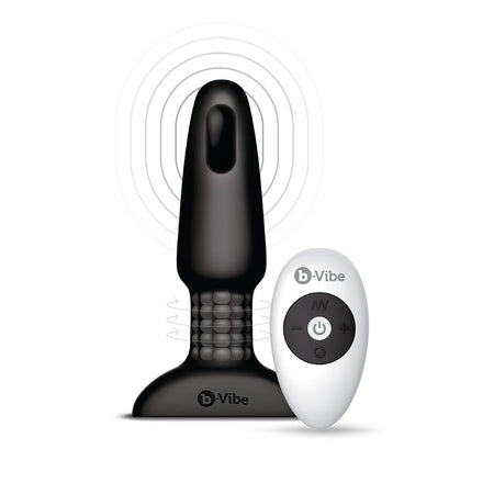 b-Vibe Rimming Vibrating Silicone Anal Plug with Rotating Beads Black - Zateo Joy