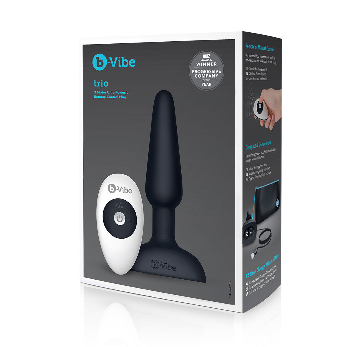 b-Vibe Trio Rechargeable Remote-Controlled Triple-Motor Vibrating Silicone Anal Plug Black - Zateo Joy